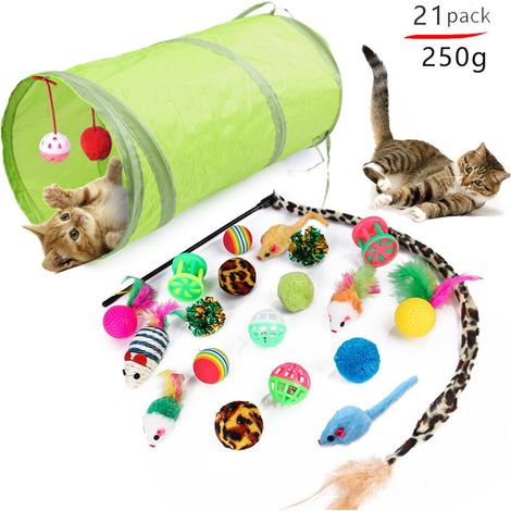 Tunnel pour chat - Ensemble de jouets pour chat - Pliable avec trous de visualisation - 21 pièces - Pour aire de jeux intérieure et extérieure pour chat (1/5)