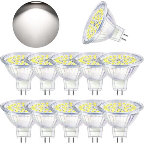 Ampoule LED GU5.3 Blanc Froid 6000K, MR16 LED 12V 5W Equivalent à 50W Halogène, Ampoules LED Spot Non Dimmable, Lot de 10