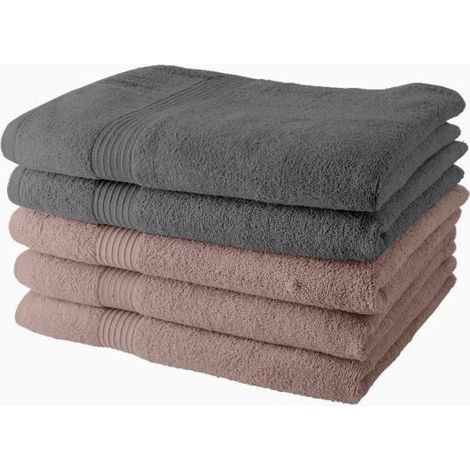 Lot de 5 Draps de Bain TODAY 70x130 cm 100% Coton - 3 roses des sables + 2 acier (1/2)