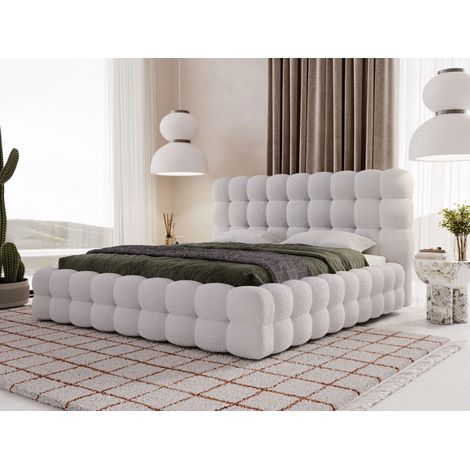 Lit rembourré avec rangement 200x200 bouclé gris Twist (1/5)