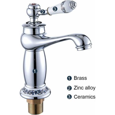 Mitigeur de lavabo victorien de luxe, robinet de salle de bains chromé Mono, robinet d'évier chaud et froid, robinet classique (argent) (1/5)