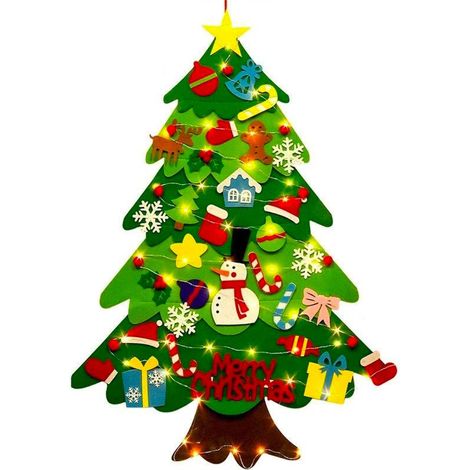 Sapin de Noël en feutre avec guirlande lumineuse LED et 32 décorations à suspendre pour la maison (1/5)