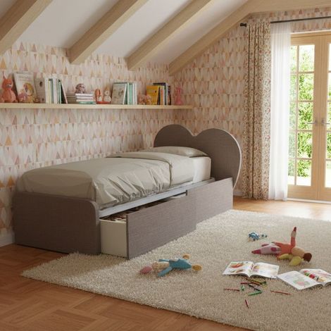 Letto singolo a cuore 80x190 con cassetti - Grigio fumo