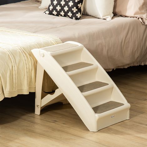 Tragbare Hunde- und Katzentreppe mit rutschfesten Matten für Bett und Sofa, Tragkraft 20 kg, 62 x 38 x 49,5 cm, Beige