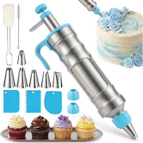 Kit d'outils de décoration de gâteaux, pistolet à douille, outil de décoration de crème de gâteau, douilles de glaçage en acier inoxydable, kit de décoration de gâteau simple, remplacement de douilles (1/5)