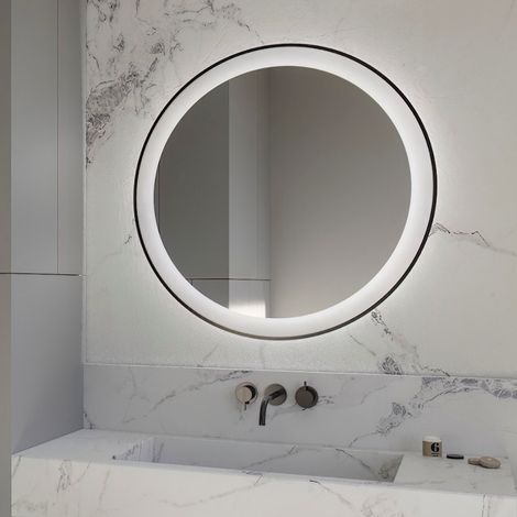 Espejo led redondo de baño Ø80 cm bi led con marco negro y arenado