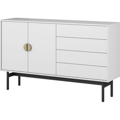 Selsey Stoon - Sideboard mit 4 Schubladen, Weiß mit schwarzem Metallgestell, 154 cm (1/5)