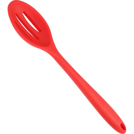 Lot de 3 cuillères de cuisine en silicone, faciles à nettoyer, résistantes aux rayures et peu encombrantes, pour salade, rouges. (1/5)