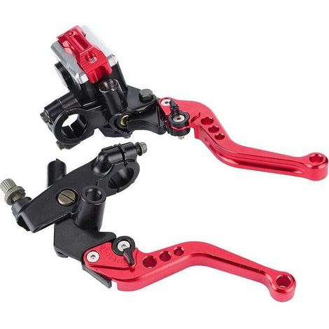1 paire de leviers de réservoir de matre-cylindre d'embrayage de frein de moto universels 7/8 "(22mm) rouge (1/4)