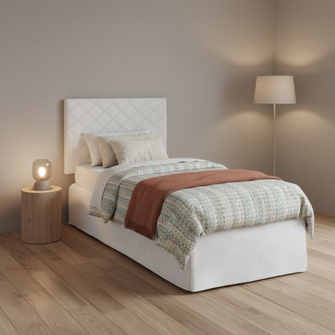 Talamo Italia Cama individual Cleonice, Juego de cabecero en ecopiel con base ortopédica y cenefa, 100% Made in Italy, adecuado para cama individual, colchón incluido, 80x190cm, Blanco, con embalaje r (1/5)