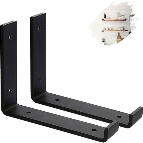 Lot de 2 Equerre Etagere Murale de 5 mm d'épaisseur échafaudage - Support Etagere Murale - Supports d'étagère Industriels Noirs avec vis Assorties (20 cm) (1/5)