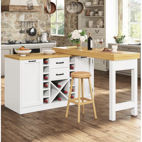 Îlot de cuisine 120-223x40x73,8 cm MDF métal blanc, rangement intégré, gain de place – MEUBLIV (1/5)