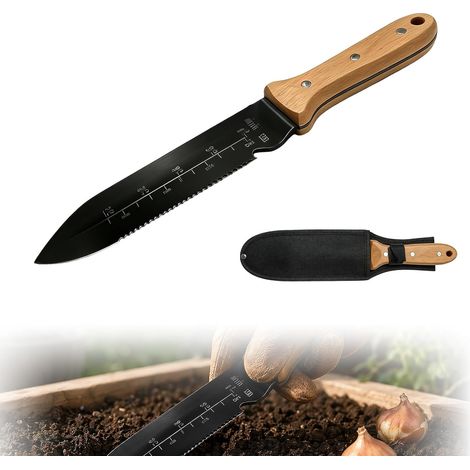 Hori Hori Couteau de Jardin, avec Lame Double Tranchante en Acier Inoxydable, avec Gaine Oxford, pour Désherber, Bêcher, Couper et Planter (1/5)