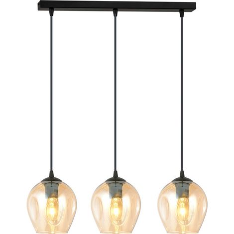 Lampada a Sospensione Istar, Acciaio verniciato a polvere, Vetro, Nero, Ambra, 70x100x14 cm