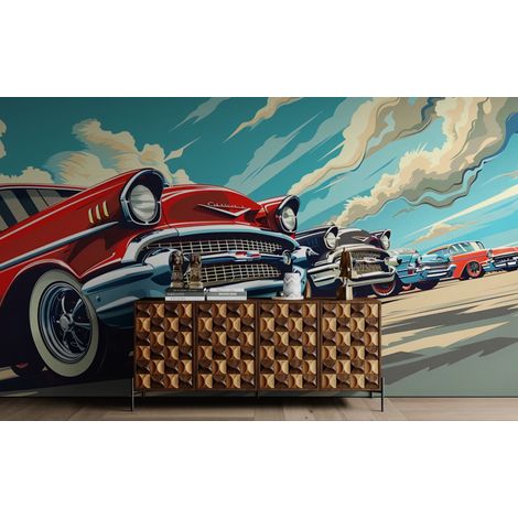 Papier peint Vintage – voitures rétro américaines - 150 x 250 cm (1/2)