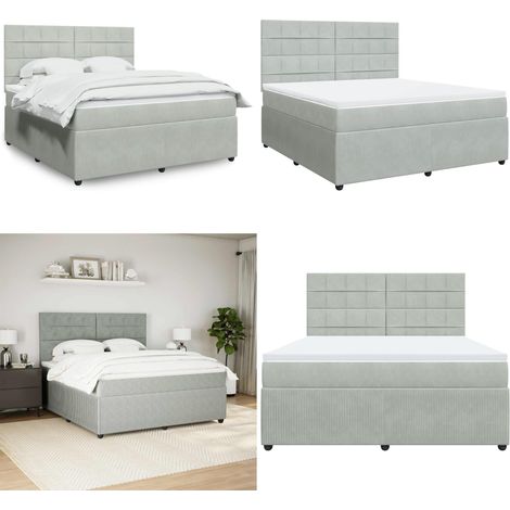 vidaXL Boxspringbett mit Matratze Hellgrau 180x200 cm Samt (1/5)
