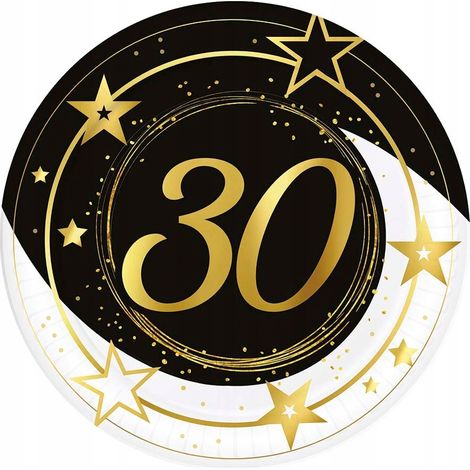 Assiettes en carton 30e ANNIVERSAIRE Trente Or Noir Fête 23cm 6 pièces. (1/4)