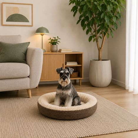 belviona Hundebett rund, Hundekorb in Doughnut-Form, abnehmbarer Bezug, waschbar & rutschfest, 55 cm Durchmesser, braun (1/5)
