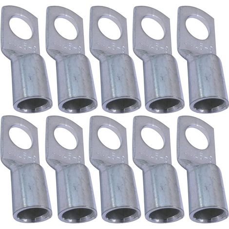 Pack of 10 Tubular Electrical Eyelet Terminals - Eyelet - Ø8mm - Non-insulated - for 25mm² Conductors - Electrical Wire Connector - Clamp - Silver Color (1/3)