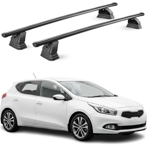 OMAC Barres de toit transversales en acier pour Kia Cee'd II 2012-2018 – TÜV / DIN 75302:2019 – Antivol inclus – Rainure en T (accessoires) – Charge max 75 kg – 2 barres – Noir (1/5)