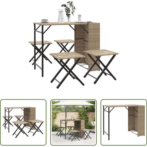 Klappbar - 5-tlg. Garten-Essgruppe Klappbar Beige Poly Rattan (1/5)