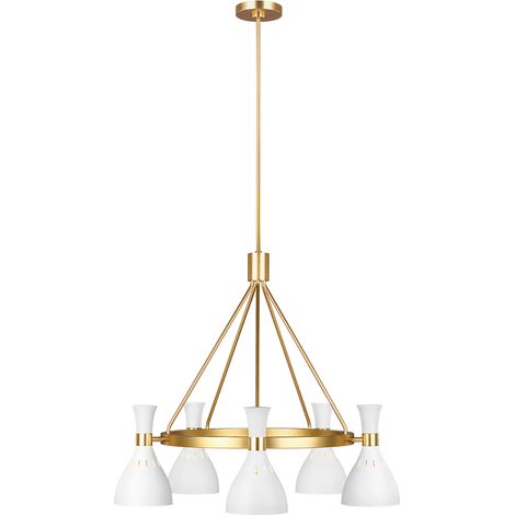 Lampadario Elstead Joan a 5 luci, bianco opaco, bianco opaco, ottone brunito, attacco E27 (1/5)