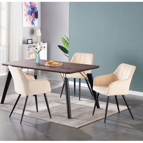 Cosmo LUX Camden Dining Set - a Walnut Wooden Dining Table and Set of 4 Cream Velvet Dining Chairs - Dining Room Kitchen (1/5)