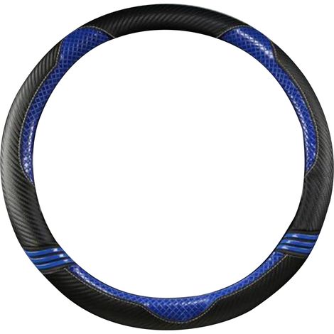 Housse de volant auto antiglisse en faux cuir carbone bleu noir diamètre 38 cm protection intérieur véhicule (1/5)