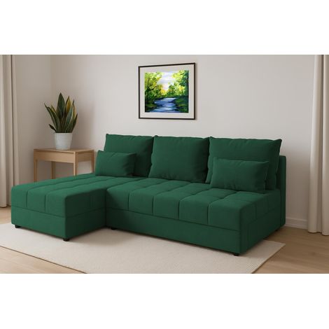 AX LIVING Ecksofa Grün Dolceo L Sofa Klein mit Schlaffunktion Steppung