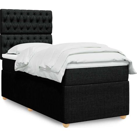 Sommier à lattes de lit avec matelas Noir 90x190 cm Tissu (1/5)