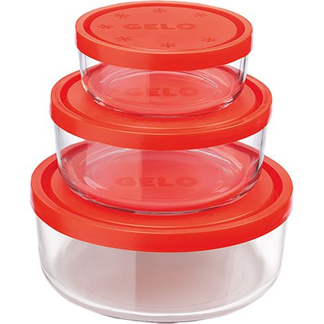 CONTENITORE TONDO IN VETRO SET 'GELO BOX' coperchio plastica rossa  - BORMIOLI