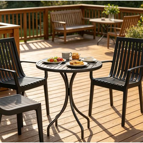 Table bistro ronde 66x71,5 cm en acier galvanisé noir, facile à monter pour jardin FLORAGRACE (1/5)