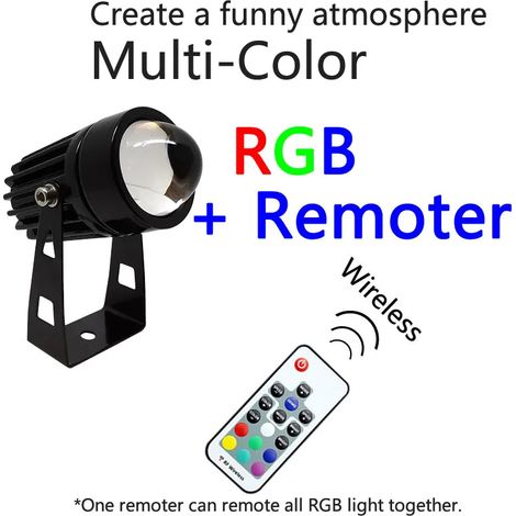 Projecteur mural LED extérieur (RGB et télécommande - 9 W) 5 W, 9 W, 12 W pour éclairage paysager, 110 V, 220 V, couleurs rouge, vert, bleu, RGB, télécommande, étanche, faisceau unique. (1/5)