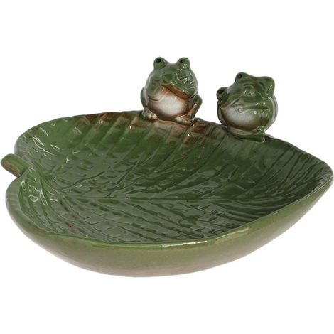 Bebedero de cerámica con ranas, 8,7 cm de alto.