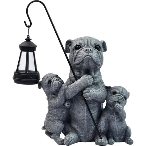 Statue Chien Résine pour décor Jardin Extérieur Statue de Chien en Résine, Lumière LED Automatique pour Jardin, Terrasse et Allée, pour décor Extérieur Gris (1/5)