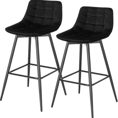 Woltu – Tabouret de bar 2 pièces en velours noir – Hauteur d'assise 64 cm – Cadre en métal avec repose-pieds ergonomique – Dimensions siège 43 x 35,5 cm (1/5)