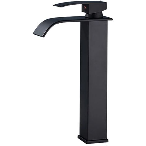 Mattschwarze Aufsatzwaschtischarmatur, Einhebel-Badarmatur, Wasserfallarmatur aus Messing, Badarmatur, Mischbatterie für Warm- und Kaltwasser (1/5)