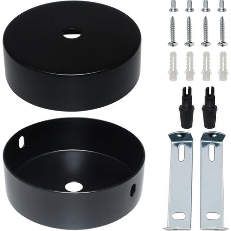 Auvent de Plafond 2 Pcs 80 x 20mm Rosace Plafond Noir Cache Fil pour lustre avec Accessoire D’Installation pour Maison Jardin Suspension Ou Lustre