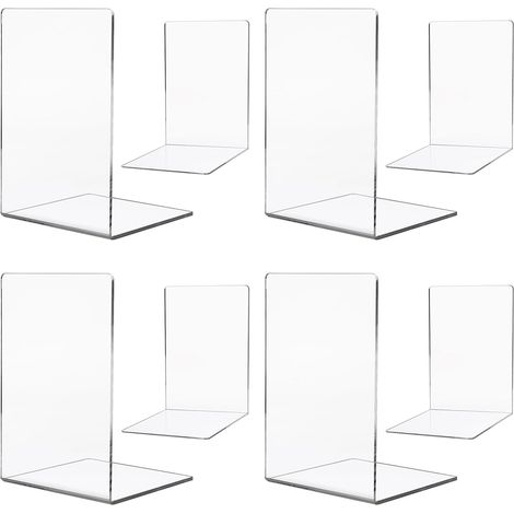 Serre-Livres - Acrílico Transparente - 12 5 x 12 5 x 18 cm - Para Estanterías de Oficina Hogar Biblioteca y Escuela - Pack de 8 (1/5)