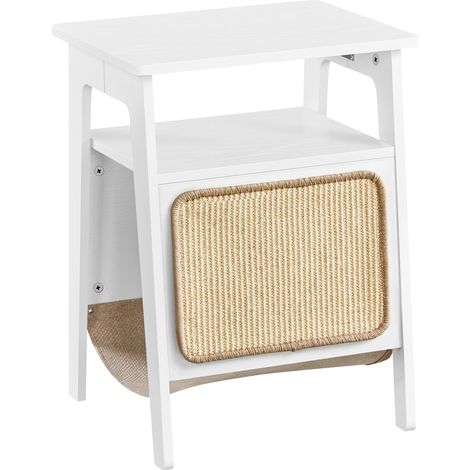 Yaheetech Table d'appoint pour Chat avec Lit, Petite Table Basse avec Niche Range-Magazines Grotte, Bout de Canapé d'intérieur en Bois pour Chat, Blanc