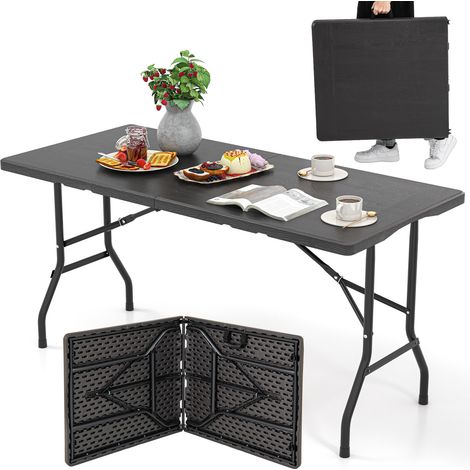 Table Pliante de 152 cm, Plateau en PEHD, Poignée de Transport, Table de Pique-Nique Pour 4 à 6 Personnes pour Camping, Barbecue, Fête Noir (1/5)