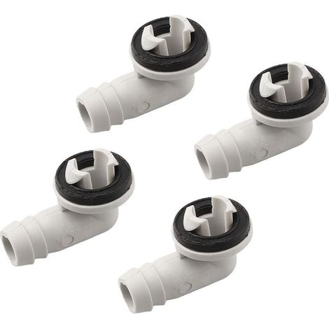 Set mit 4 Ablaufschlauchanschlüssen inklusive Gummi-O-Ring, Kunststoff-Winkelstück für sicheren Anschluss des Klimaanlagen-Ablaufschlauchs und Widerstandsfähigkeit gegen (1/5)