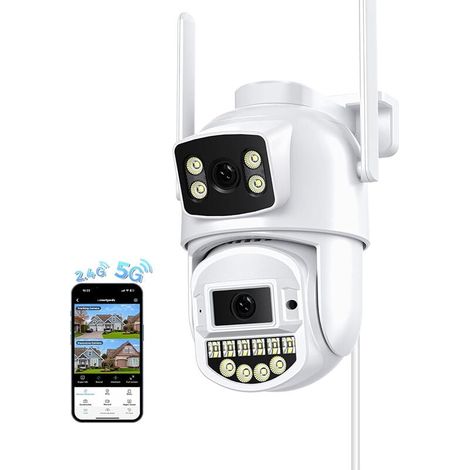 Caméra extérieure 2.5K double objectif - Surveillance 6MP WiFi 2.4/5G - Vision nocturne couleur 30m - Audio bidirectionnel - Détection humaine - IP66 étanche (1/4)