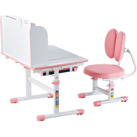 Mophorn Schreibtisch- und Stuhlset für Kinder, höhenverstellbar mit Bücherregal und Schublade, 0–40° geneigte Schreibtischplatte, Schreibtisch für Schlafzimmer und Arbeitszimmer, Rosa (1/5)