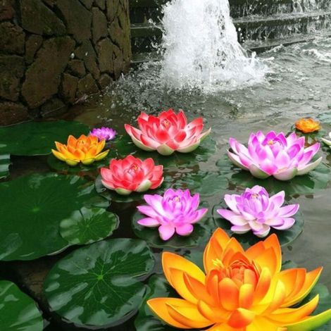 – Lot de 5 fleurs de lotus artificielles flottantes 10cm – Matériau EVA de qualité – Décoration étang et jardin – Sans entretien (1/5)
