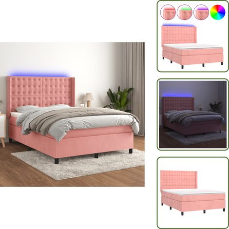 The Living Store Boxspringbett mit Matratze & LED Rosa 140x200 cm Samt - Samtbett