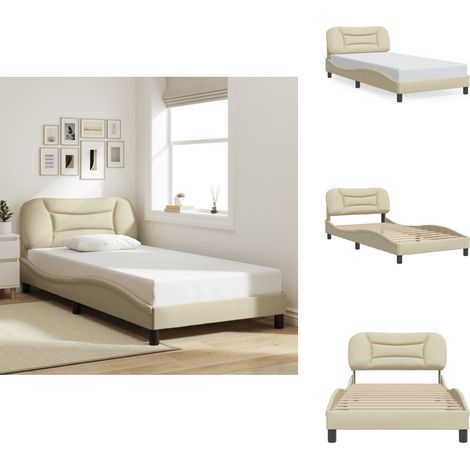 Bettgestell ohne Matratze Creme 100x200 cm Stoff - Bettgestell - Schlafzimmermöbel - Doppelbett - Cremefarbenes Bett - Boxspringbetten (1/5)