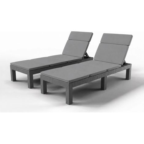 Set di 2 lettini prendisole - Chaise Longue - Schienale regolabile - per giardino - Grigio