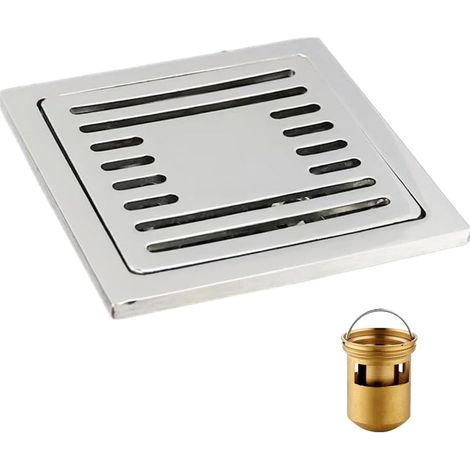 DOLASO Bodenablauf, vertikaler Bodenablauf, quadratisch, geruchshemmend, Edelstahl, 100 x 100 mm, für Badezimmer, Garten, Waschküche, Außenküche, Balkon (1/5)
