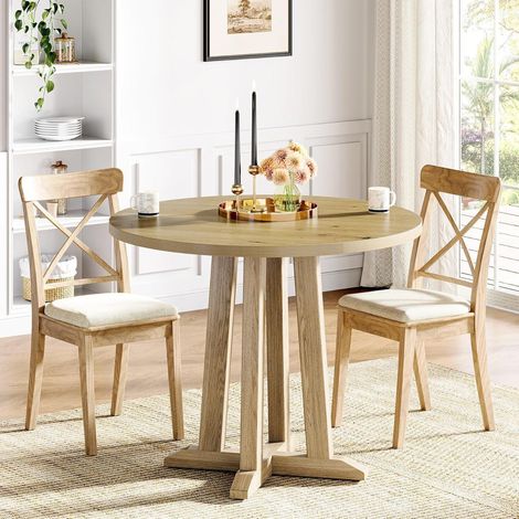 Runder Esstisch 80 cm für 2-4 Personen, Holztischplatte, natürliche Holzfarbe (1/5)